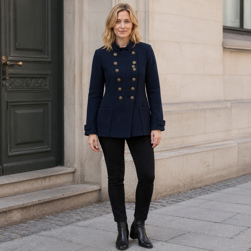 By Gro Abrahamsson Women M‎ Navy 100% Wool Military Jacket Double Breasted
